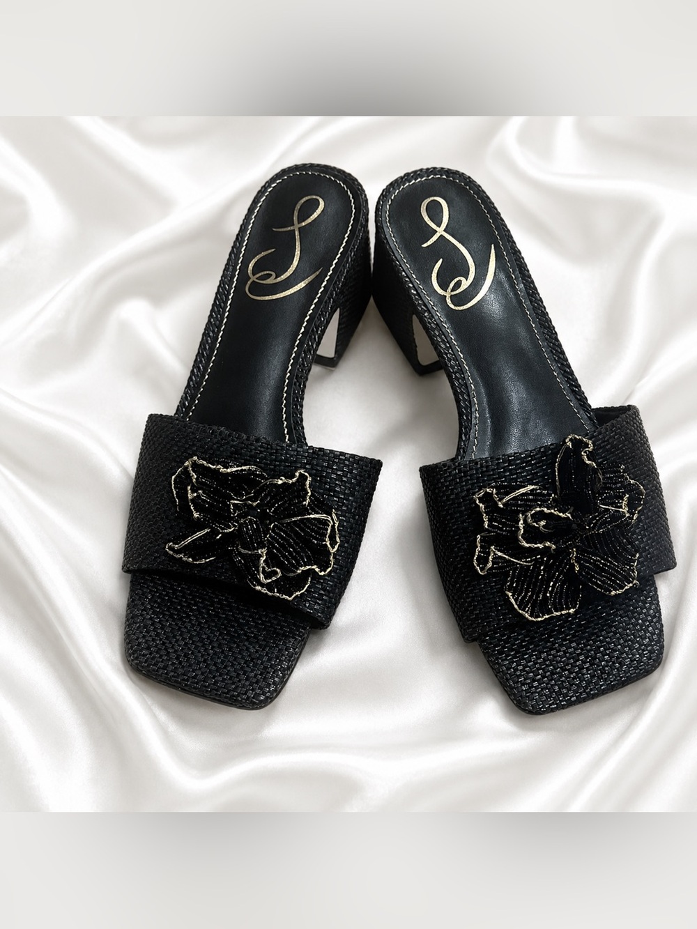 Sam Edelman Women’s Winsley Floral Block Heel Slide Sandals Size 6.5 Black - Picture 3 of 12